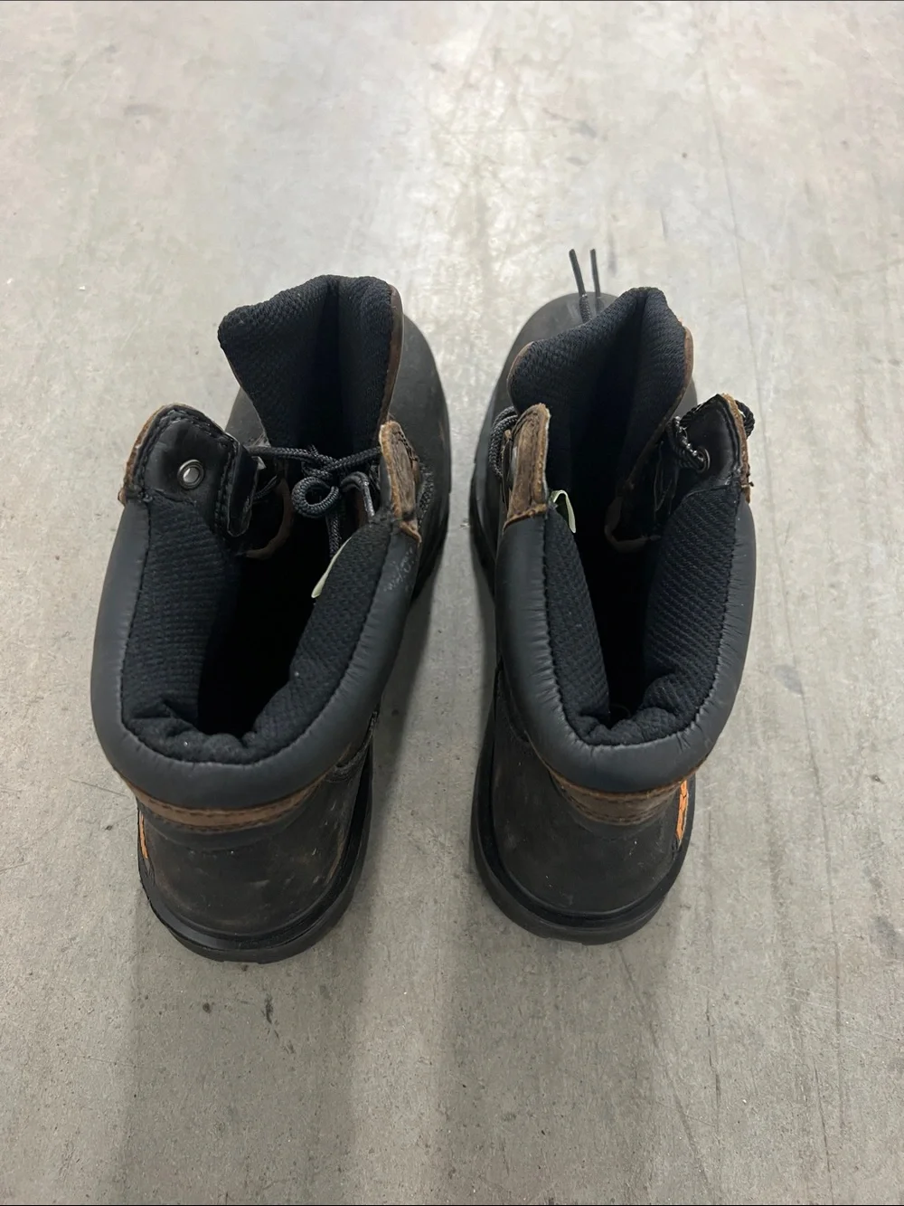 Men's Black and Brown Safety Work Boots with Orange Accents